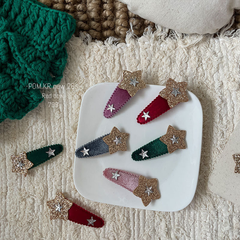 The new Korean-style cute and playful five-pointed star hair clip is a handcrafted children's side bangs clip that can be used for girls details Picture