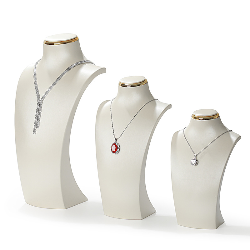 High-end portrait neck jewelry display stand, neck necklace, model prop, brushed leather counter pendant display rack Application Scenario