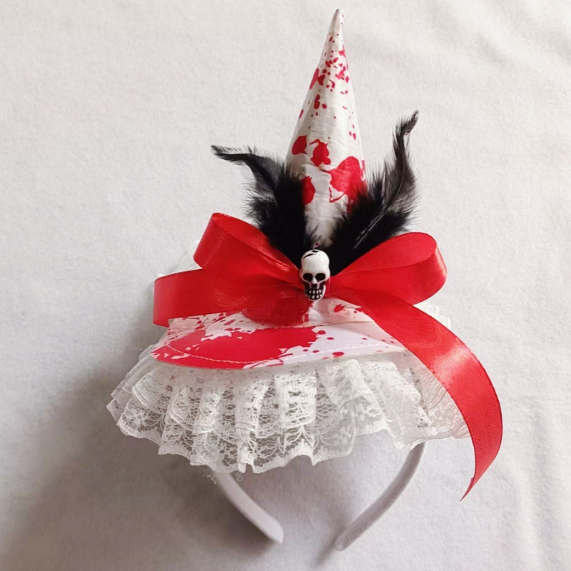 2025年暴款万圣节帽子 鬼节派对装饰道具血渍黑白女巫吸血鬼魔法细节图