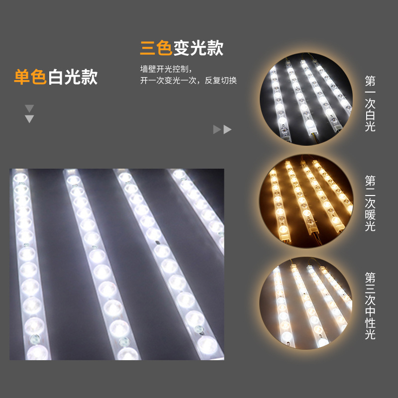 Household three-color led ceiling lamp core, long strip light source module, ceiling lamp panel, magnetic lamp core replacement Specification image