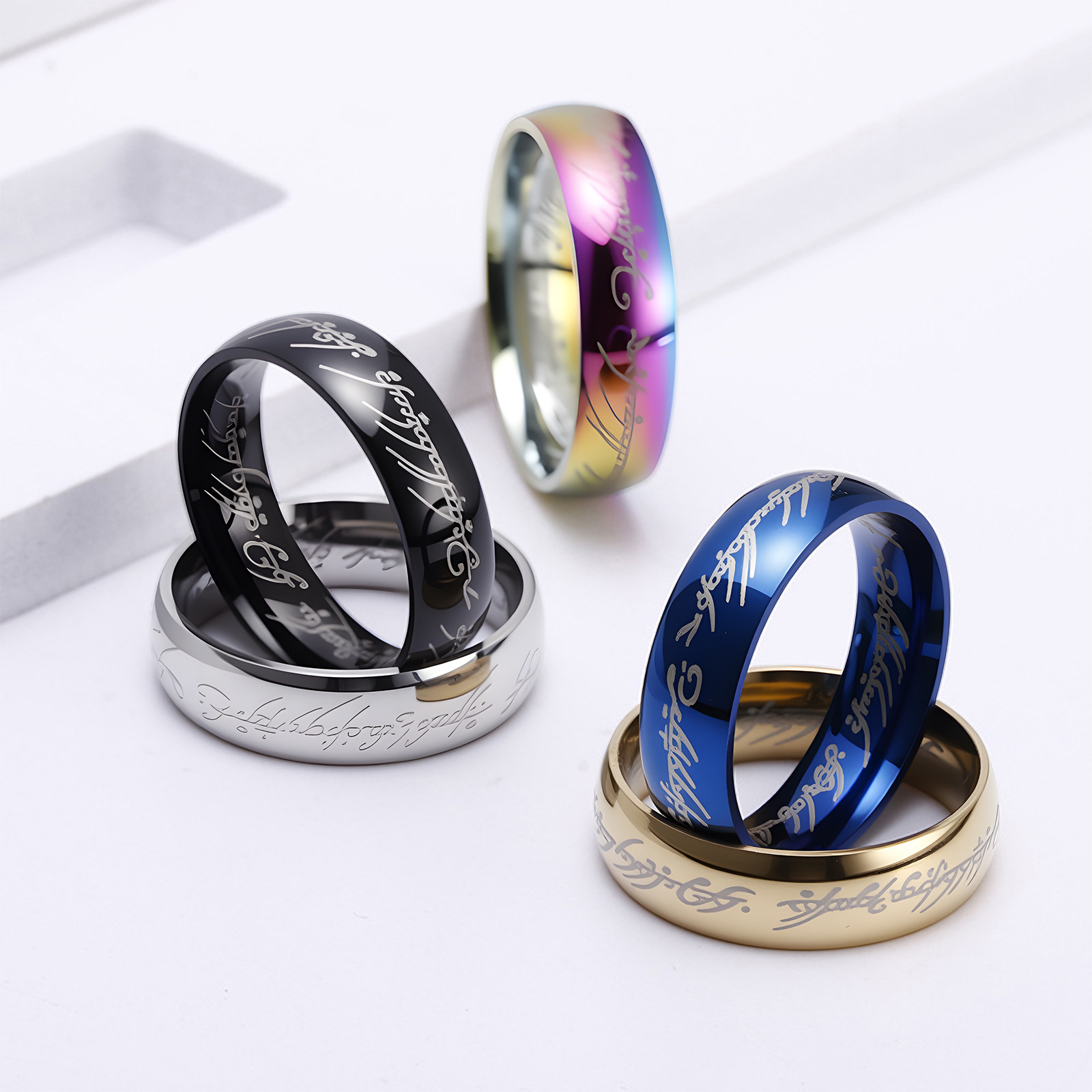Stainless steel ring factory wholesale men's rings, couple rings, King of rings, men's and women's tail rings, unique and powerful, celebrity city together details Picture