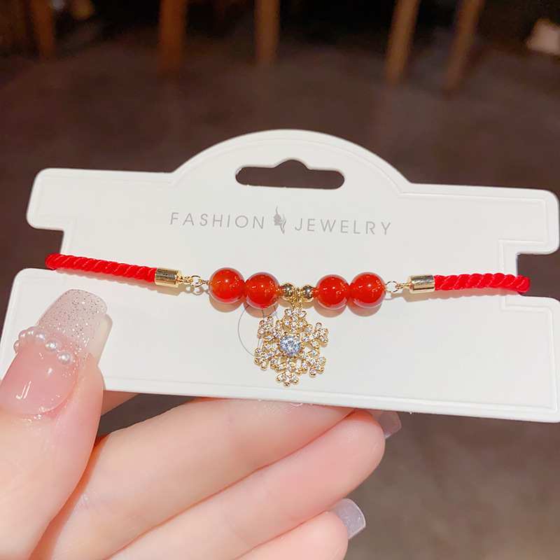 Otoño invierno nueva moda sentido alto temperamento cuerda roja zirconita nieve pulsera año nuevo delicado nicho diseño sentido pulsera