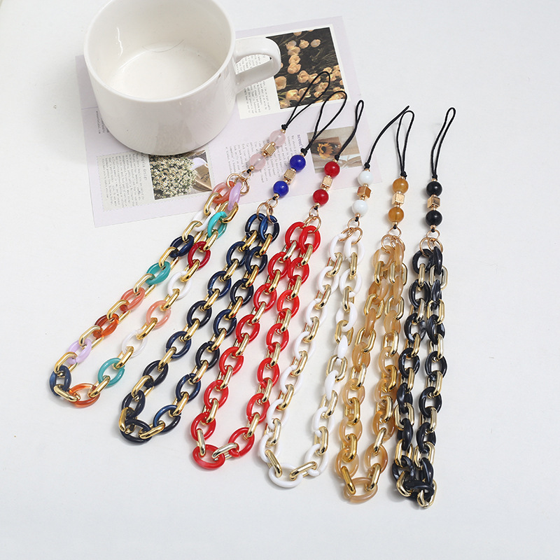 Factory direct sales of fashionable new acrylic mobile phone pendants, retro mixed gold and jade woven anti-loss mobile phone ropes wholesale