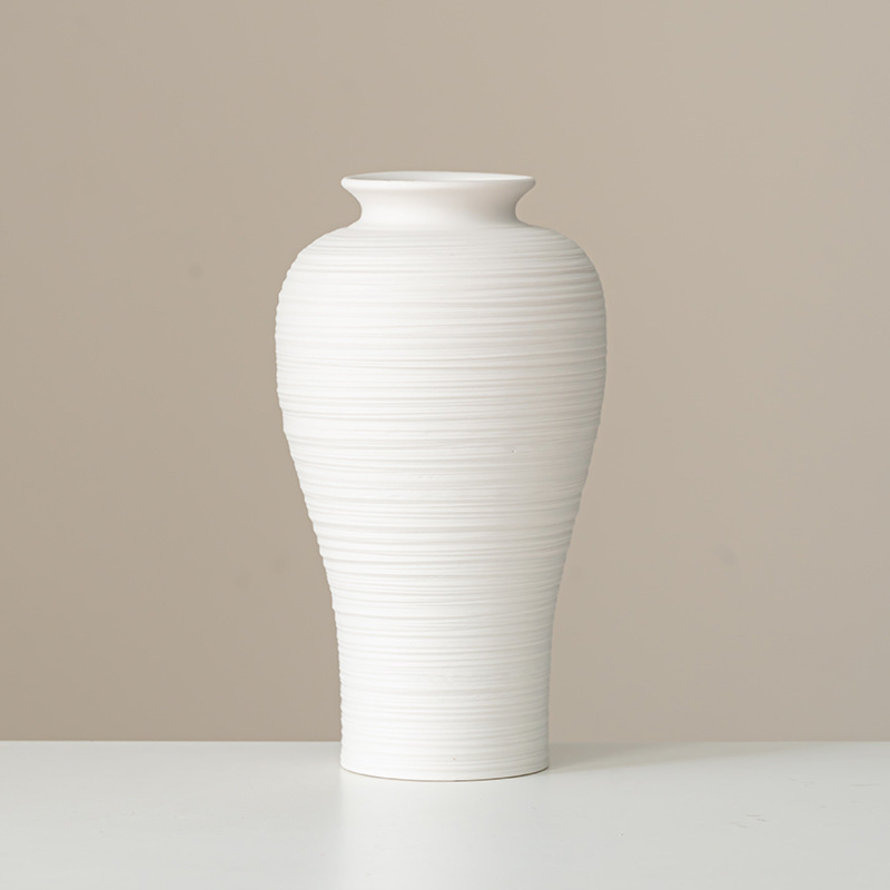 2025 Modern style living room dried flower arrangement, white brushed ceramic vase, home decoration, ceramic flower vase Specification image