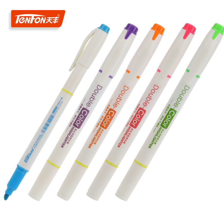 新款外贸荧光笔双头双色荧光记号笔天丰2291彩色荧光笔