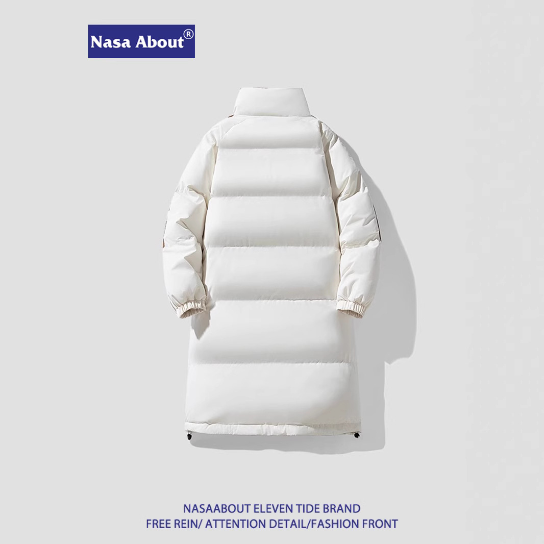 NASA mid-length down cotton-padded jacket for men and women, new thickened cold-resistant cotton-padded jacket, casual and warm stand-up collar thick cotton-padded jacket details Picture