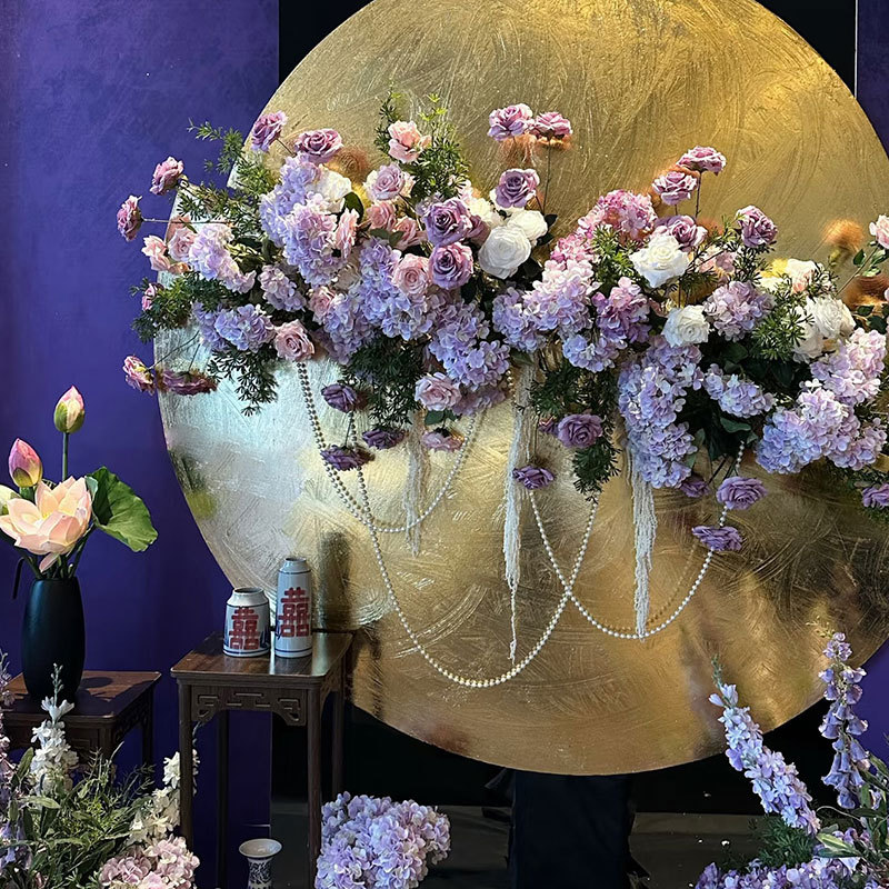 紫色户外订婚花艺布置婚礼堂装饰婚庆仿真花玫瑰假花摄影拍摄道具