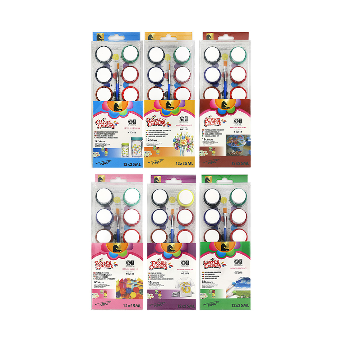 Cross-border 12-color paint set 25ml acrylic gouache Watercolor Glass Advertising Fiber Color Painting Graffiti paint Item Picture