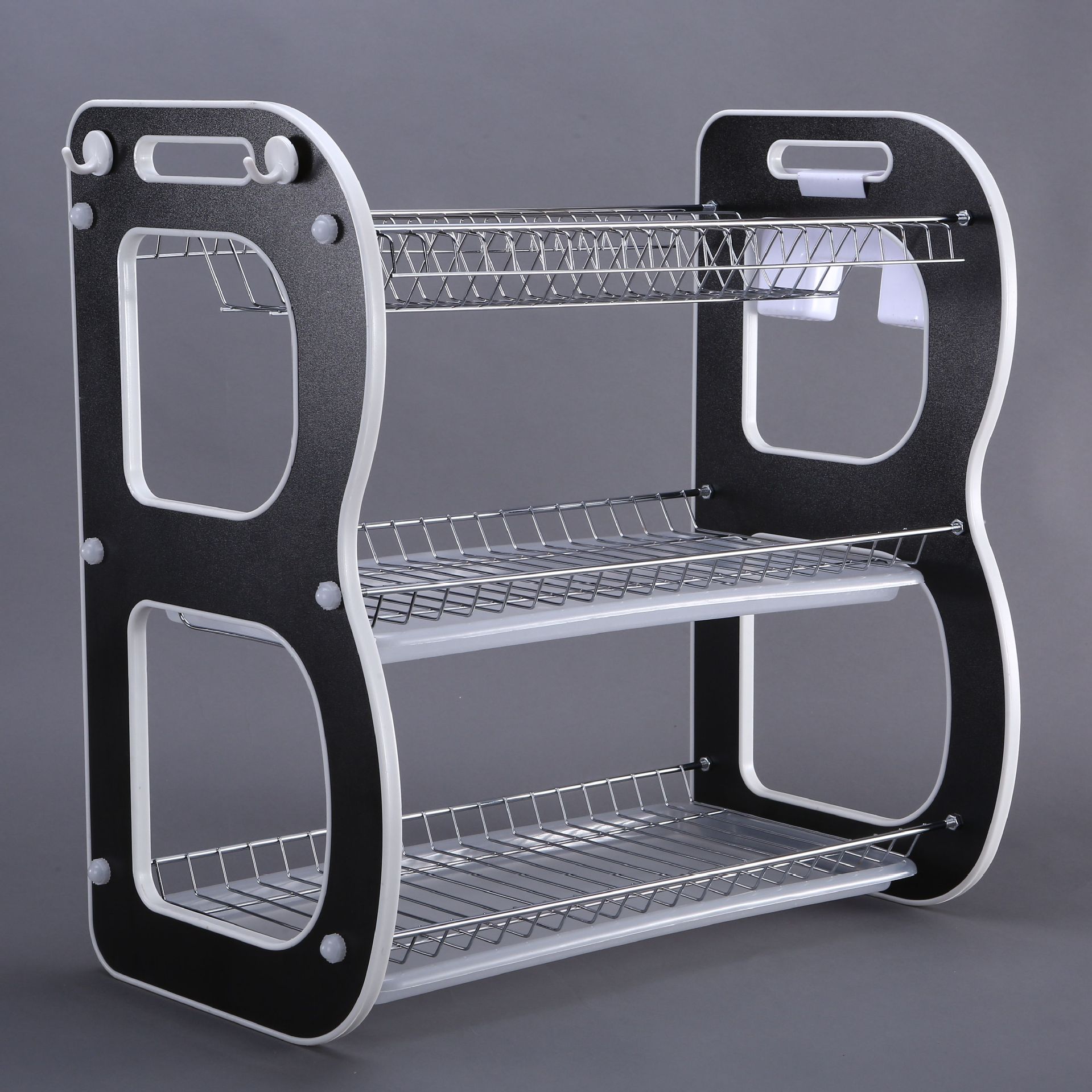 Cross-border household kitchen storage rack, three-layer dish storage rack, floor-standing chopsticks and bowls, wooden draining rack for storage Application Scenario