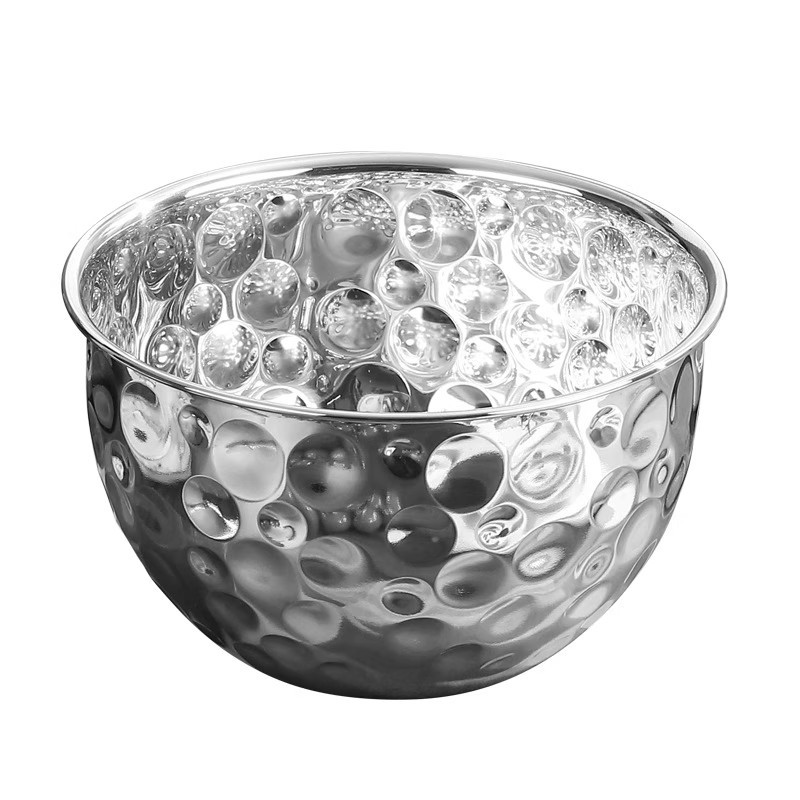 Retro stainless steel creative fruit dessert outdoor camping patterned hammer patterned soup bowl golden light luxury bowl European salad bowl Item Picture