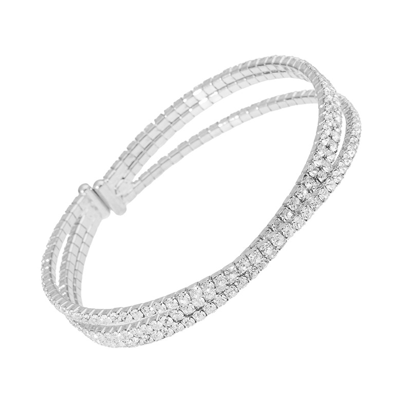 Aliexpress's best-selling new product, the cross-border three-layer crossed steel wire elastic open bracelet, is a light luxury and fashionable jewelry with full diamonds that shines brightly and is suitable for wholesale Application Scenario