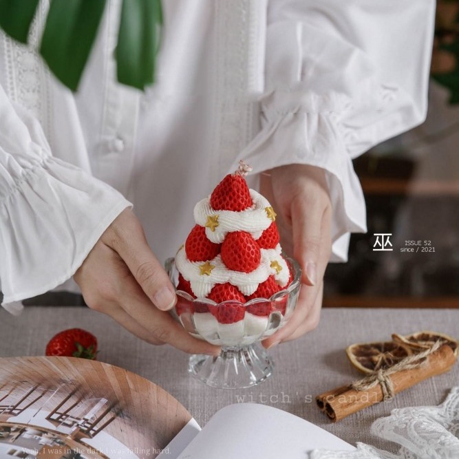 Cream Strawberry Tart, Scented Candles, Fruit Mille-Feuille Cups, Creative Birthday Gifts, Handmade Souvenirs, Bedroom, Girlish Heart Application Scenario