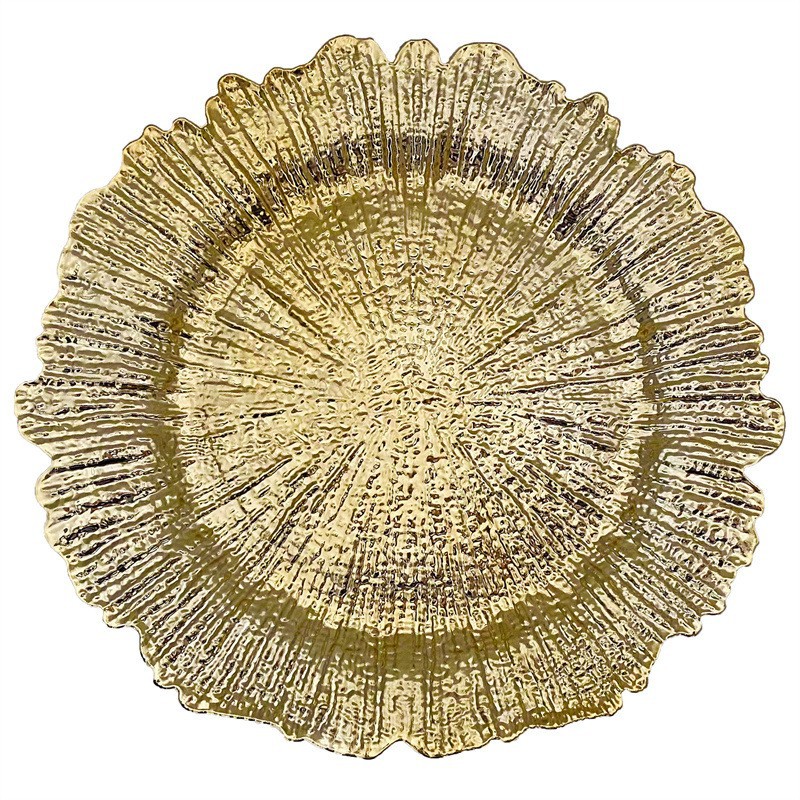 样品欧式网红家用高级感金属色轻奢西餐装饰托盘花边盘厂家直供