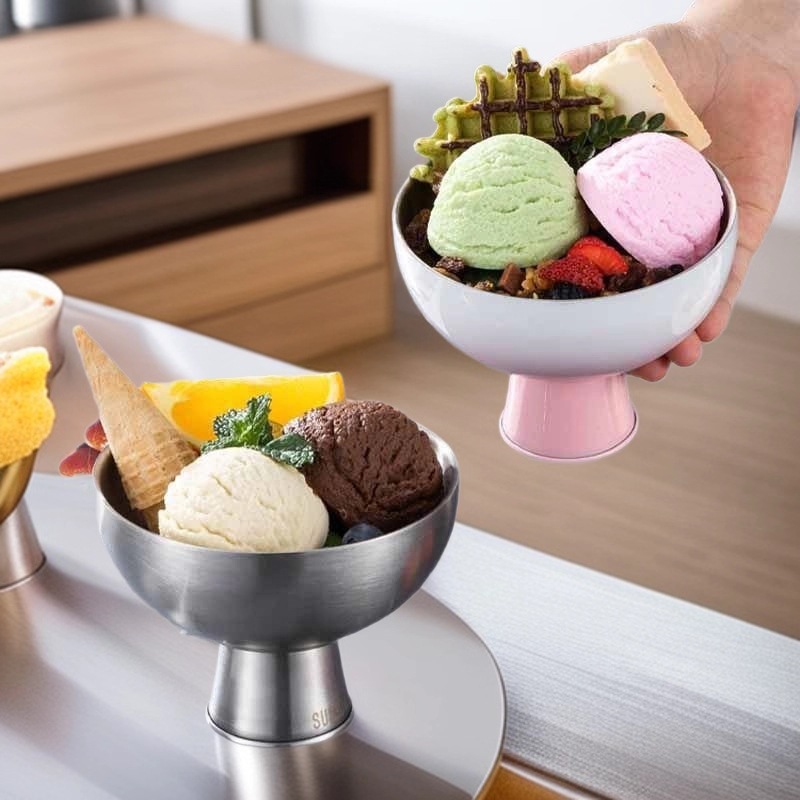 304不锈钢碗冰淇淋杯刨冰杯高脚小吃碗水果杯ins网红雪糕碗甜品杯