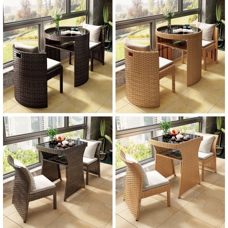 The balcony tea table and chair set can store small-sized household tables and chairs, outdoor rattan chairs, three-piece sets, and leisure coffee tables and chairs details Picture