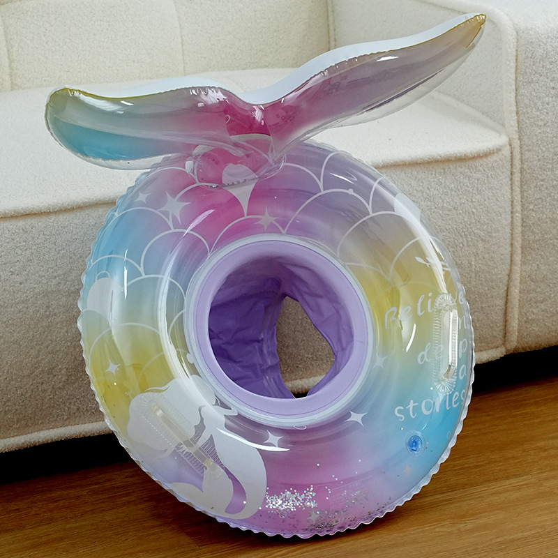 Mermaid swimming rings in stock, adult photo transparent inflatable swimming rings, children's sequined swimming rings, PVC sunken pocket rings details Picture