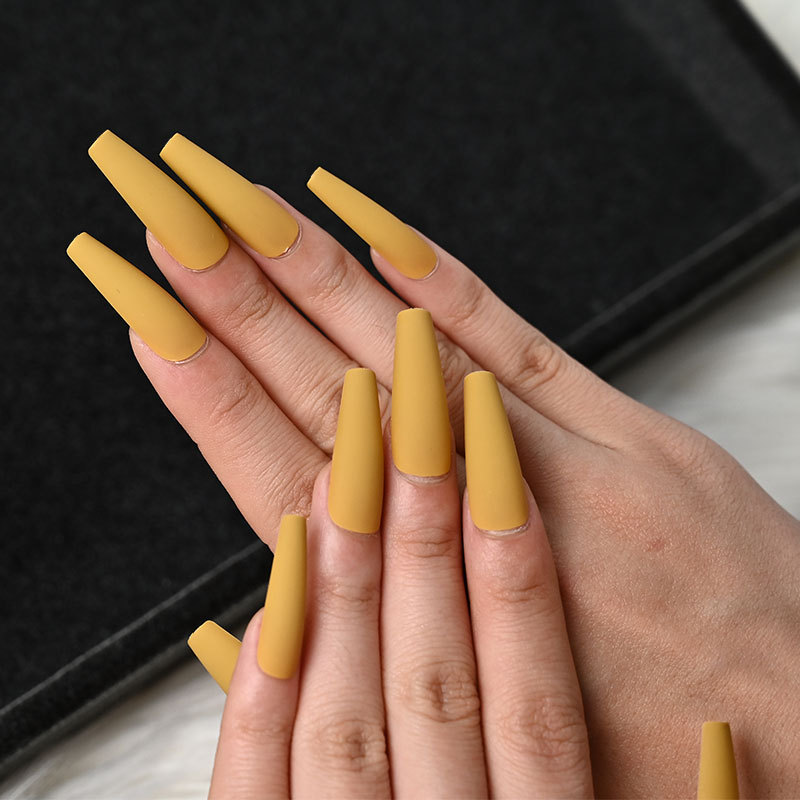 European and American mid-length solid color matte extra-long ballet nail trapezoidal matte wearable nail sheet false nails details Picture