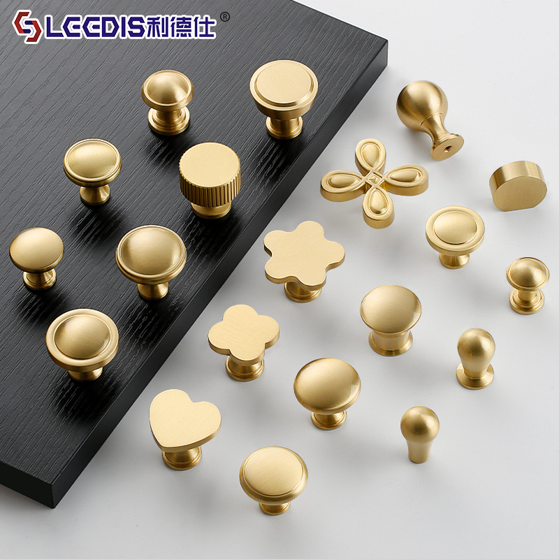 Factory direct sales of Nordic light luxury wardrobe copper single-hole wardrobe door handles, new Chinese-style cabinet drawer brass handles details Picture