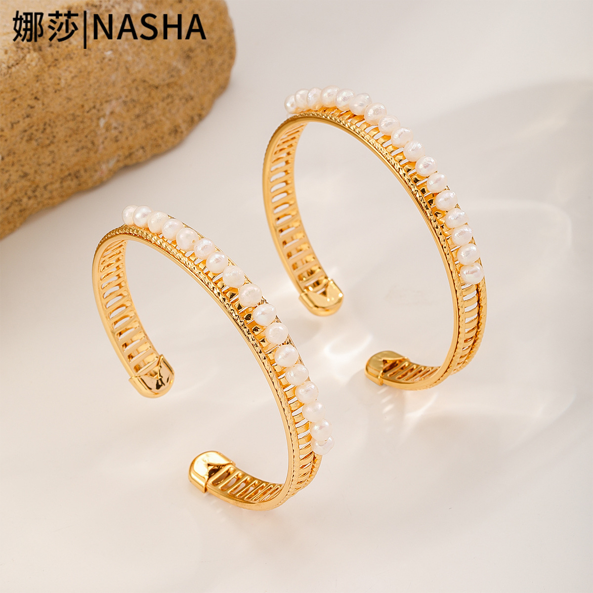 Nasha high-quality heavy industry freshwater pearl bracelet, high version enamel copper plated 18K real gold jewelry bracelet