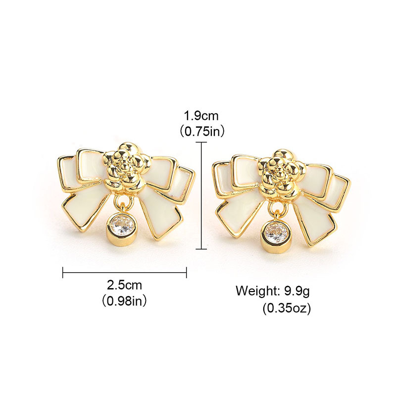 Camellia bow classic C pendant earrings, ins enamel stud earrings, light luxury tassels, ins style Application Scenario