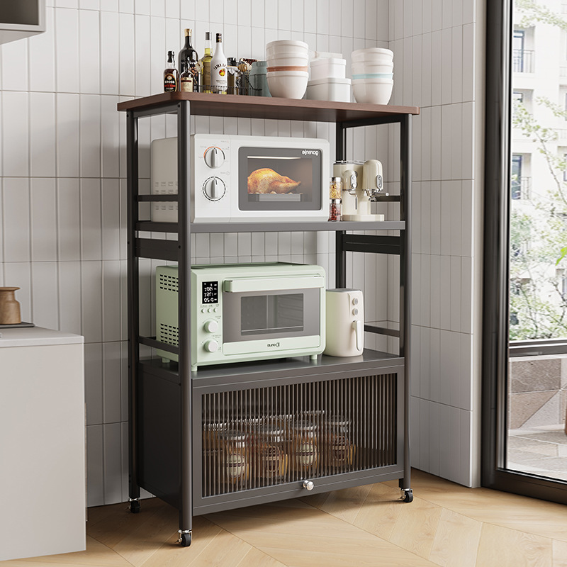 Kitchen storage rack, multi-layer floor-standing storage rack, household oven and microwave storage floor-standing, modern and simple