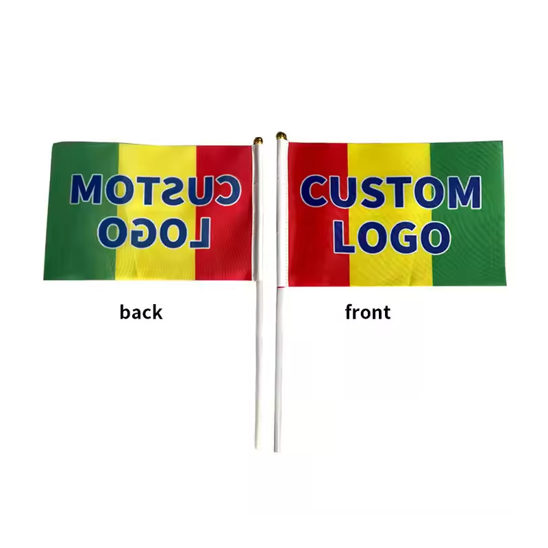 Cross-border hand-held flag logo printing, festival flags, cheering hand-held flags, tour guide advertising flags, custom-made polyester fabric Item Picture