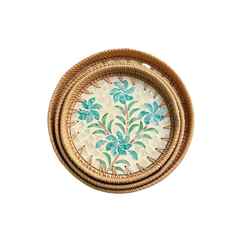 Vietnamese rattan woven trays, shell and fruit plates, rattan basket woven breakfast baskets, Nordic bamboo woven bread baskets and pastry baskets Item Picture