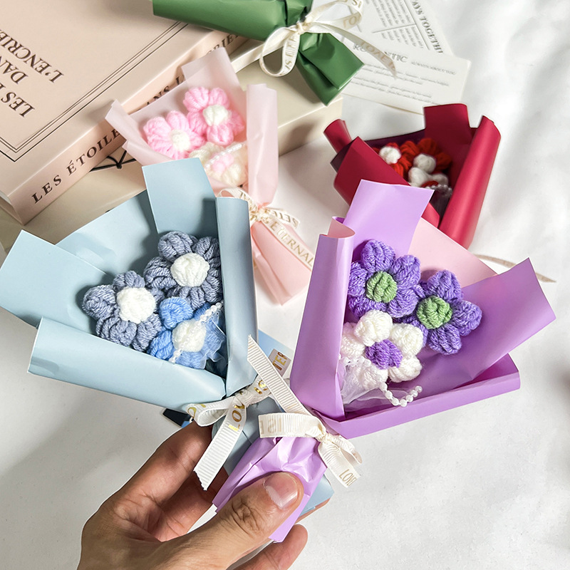 仿真花针织毛线花小花束泡芙假花手工花束厂家跨境批发伴手礼礼品