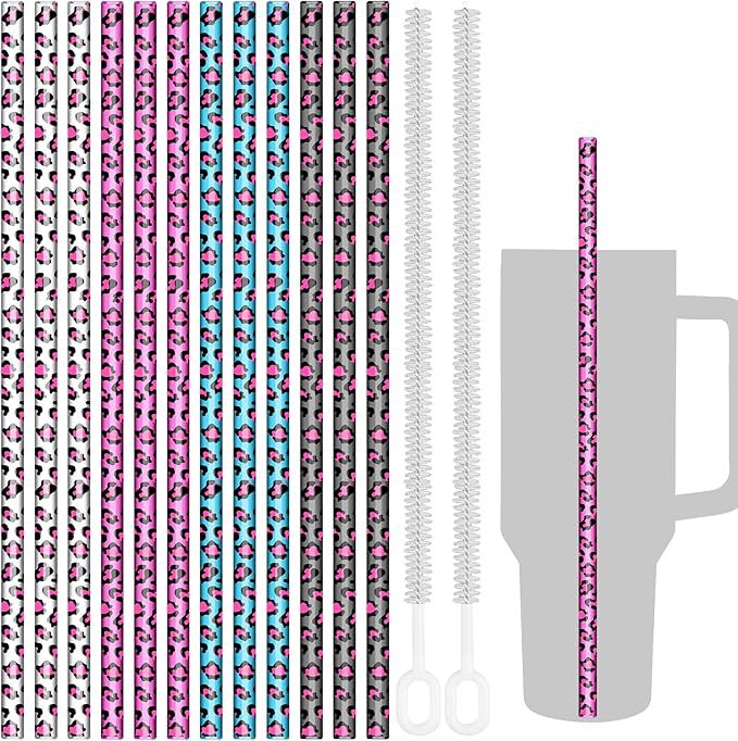 热销硬吸管PETG豹纹吸管印刷花纹塑料吸管可重复使用吸管食品级吸