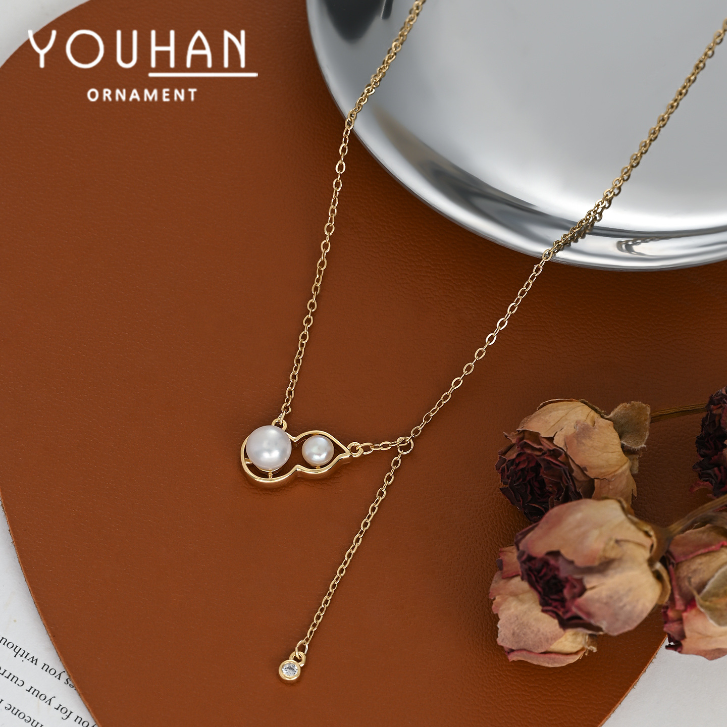 秋冬新款新中式风镂空葫芦锁骨链女小众设计感珍珠流苏简约毛衣链