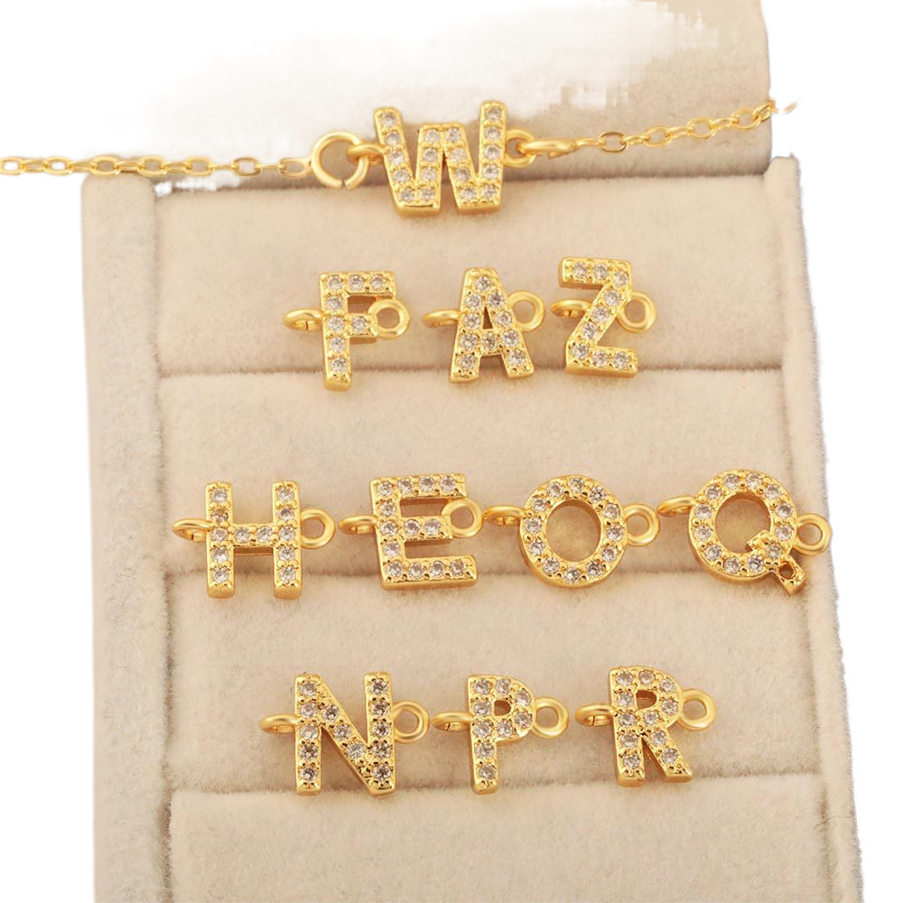 Double pendant with 26 English letters, set with zircon, copper-plated 18k gold, DIY jewelry, handmade necklace and bracelet accessory Item Picture