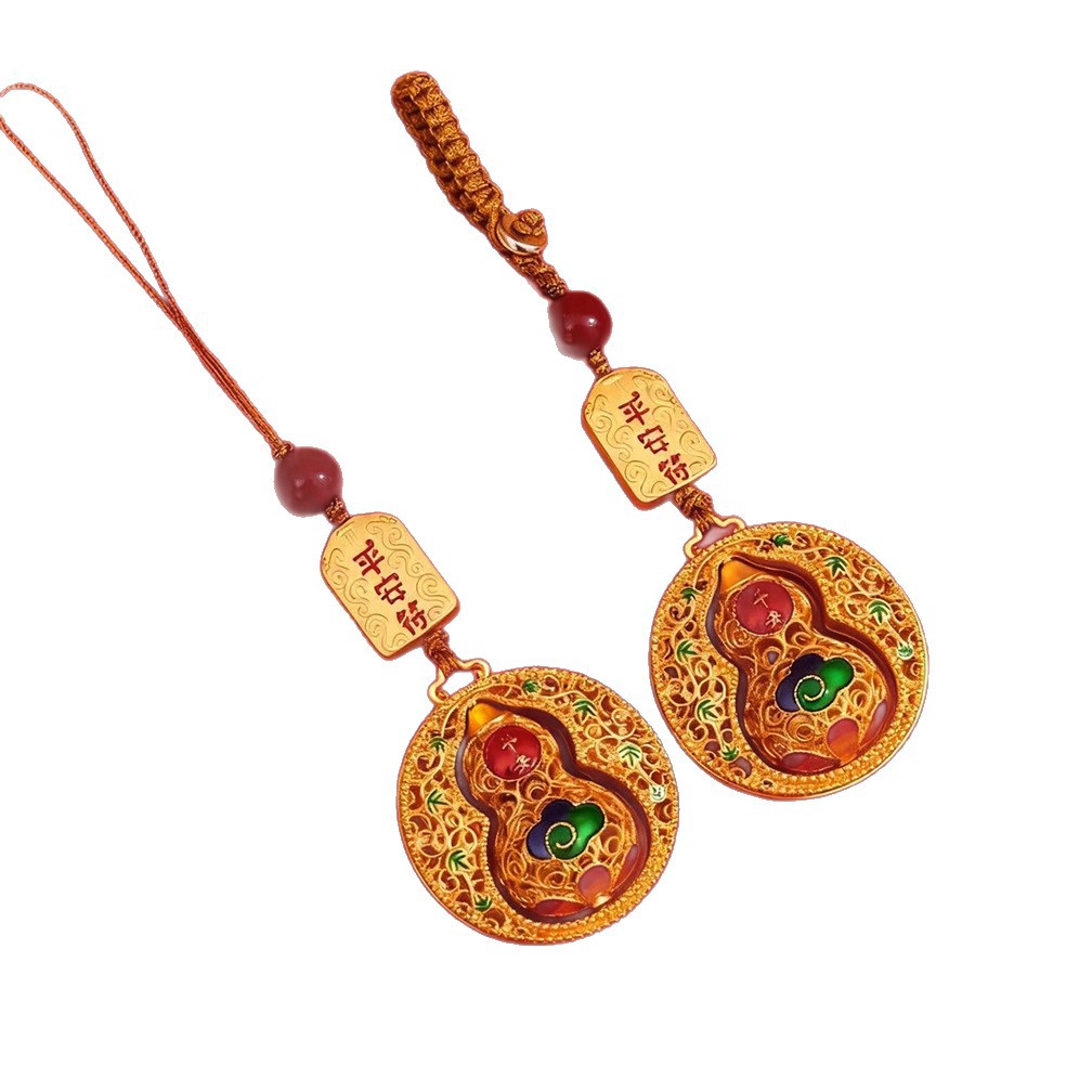 新款沙金平安符转动葫芦情侣款手机链包链钥匙扣汽车钥匙挂件国潮白底实物图