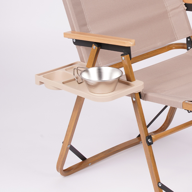 Outdoor aluminum alloy Kemite chair, side storage tray, lounge chair, backrest tray, camping accessories, folding universal cup holder Application Scenario