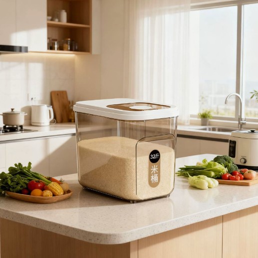 高颜值家用密封米桶32斤22斤装透明防虫防潮储米桶厨房杂粮收纳桶细节图