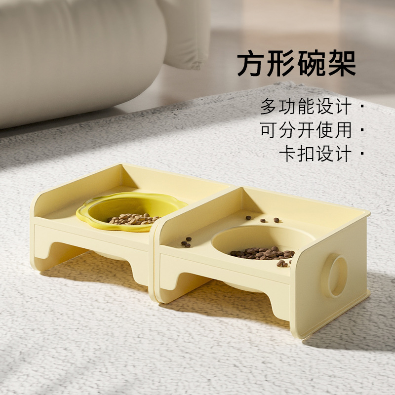 Pet supplies: Square bowl rack, cat bowl rack, pet feeding bowl, pet food bowl, pet water dispenser, multi-functional pet feeding accessories details Picture