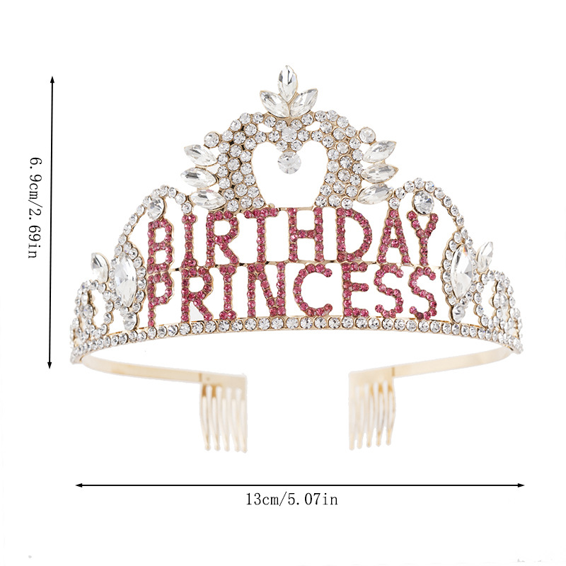 Cross-border European and American exaggerated letter BRITHDAY PRINCESS crown headwear birthday princess rhinestone crown party crown hair accessory Item Picture