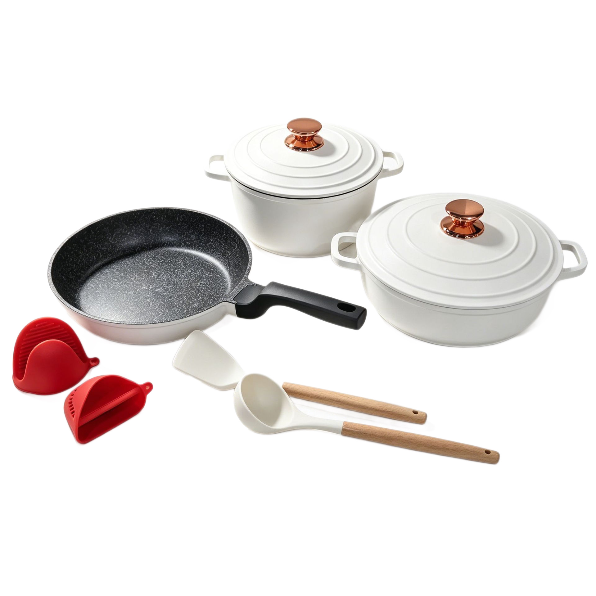 Classic cross-border 7-piece and 9-piece sets of aluminum lid and bottom die-cast cookware, universal cookware, heat-resistant and non-stick Item Picture
