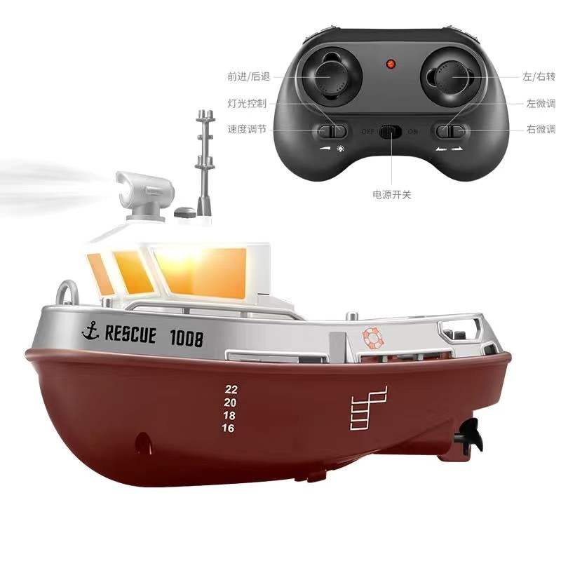 New cross-border foreign trade products: mini remote-controlled boat, 2-speed transmission, dual-motor electric speedboat, rechargeable children's toy tugboat Item Picture