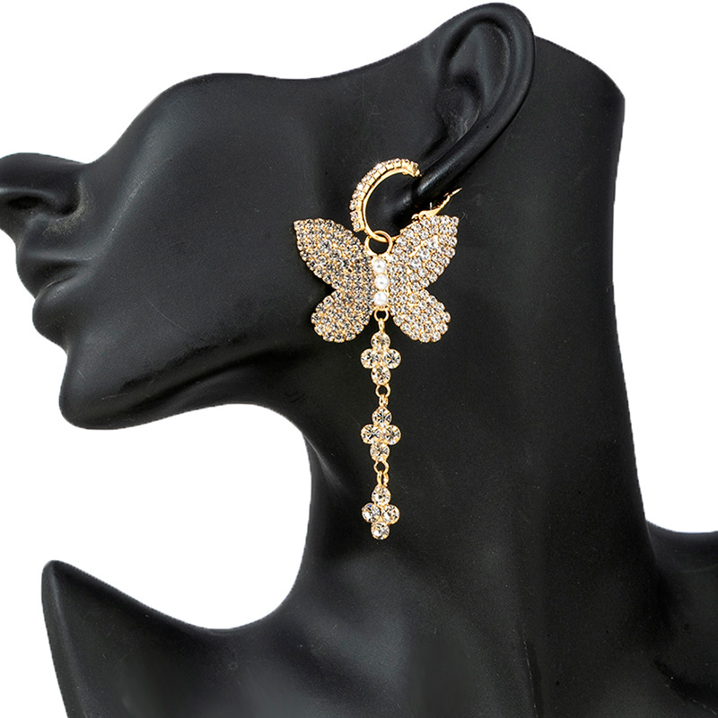 European and American fashion style diamond-encrusted butterfly long tassel earrings, high-end, grand, elegant, exaggerated and versatile earrings details Picture