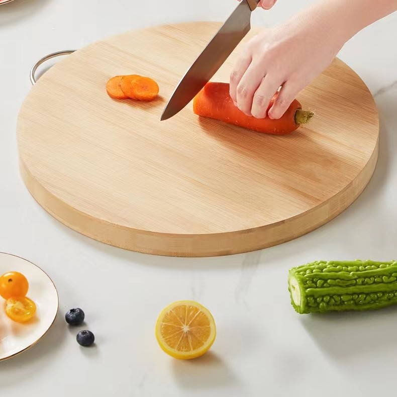 Household solid wood cutting board, whole wood thickened bamboo round cutting board, fruit board, vegetable cutting board, double-sided knife board details Picture