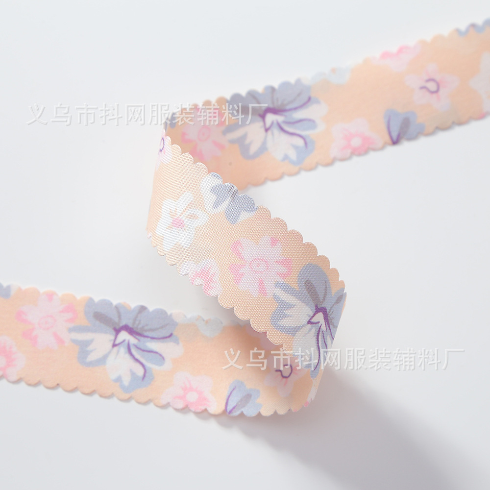 2.5cm Double-sided plum blossom toothed printed webbing bow, DIY hair accessory, headwear accessory, gift, flower decorative band Specification image