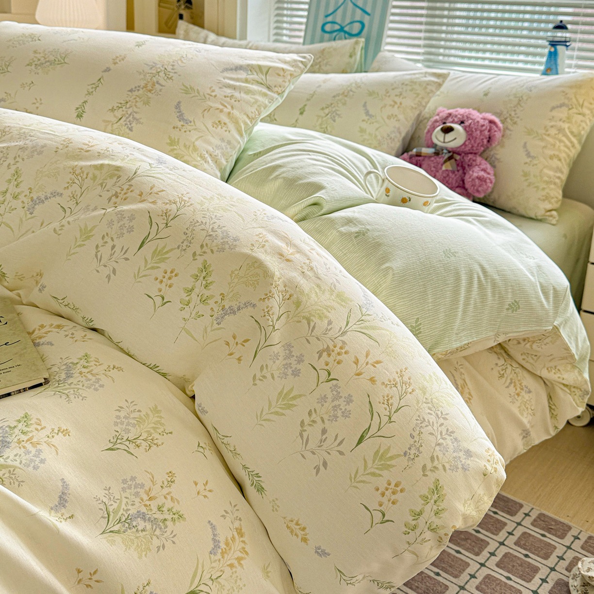 红布花卉图案床品套件珠帘结婚用品婚庆用品床上用品