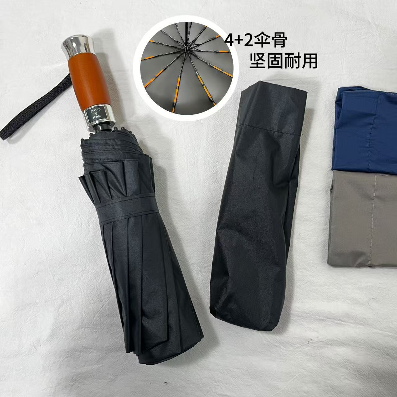 Fully automatic large wooden handle business umbrella, thickened and enlarged men's all-weather sunshade umbrella, folding umbrella Application Scenario