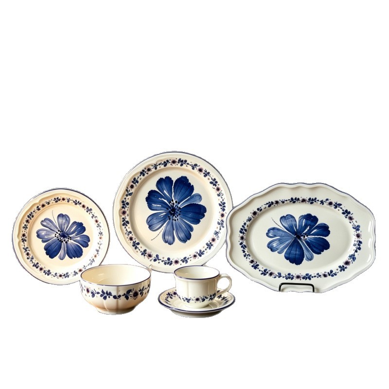 Cute cherry relief ceramic tableware set, red outline household bowls and plates, popular fruit ceramic tableware batch Item Picture