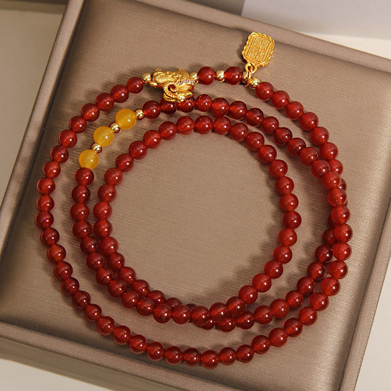 Natural red agate multi-loop pulsera para mujeres ligero lujo nicho alto sentido exquisito y versátil año de cabra cada vez mejor mano cadena Item Picture
