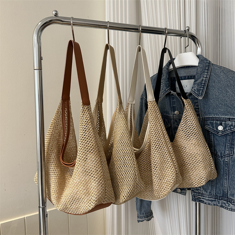 Cross-Border Straw Weaving Bag, Large-Capacity Straw Weaving Fashionable Casual Bag, Summer Popular Korean-Style Woven Single-Shoulder Armpit Bag, Tote Bag, Handcrafted Straw Weaving Bag