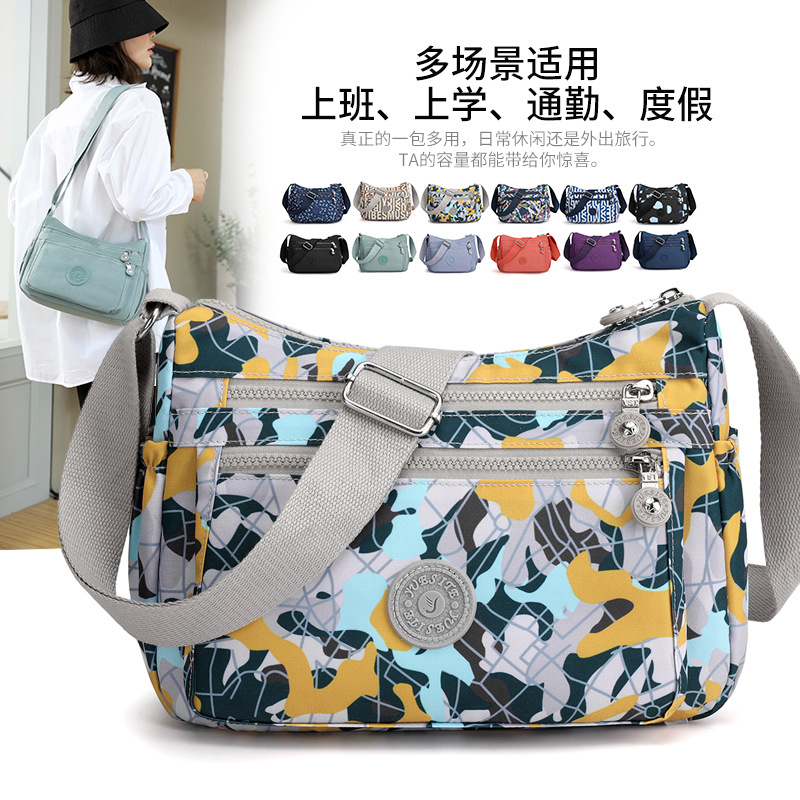 New cross-border nylon women's single-shoulder bag, urban simple nylon fabric bag, casual printed small square bag for middle-aged and elderly people details Picture