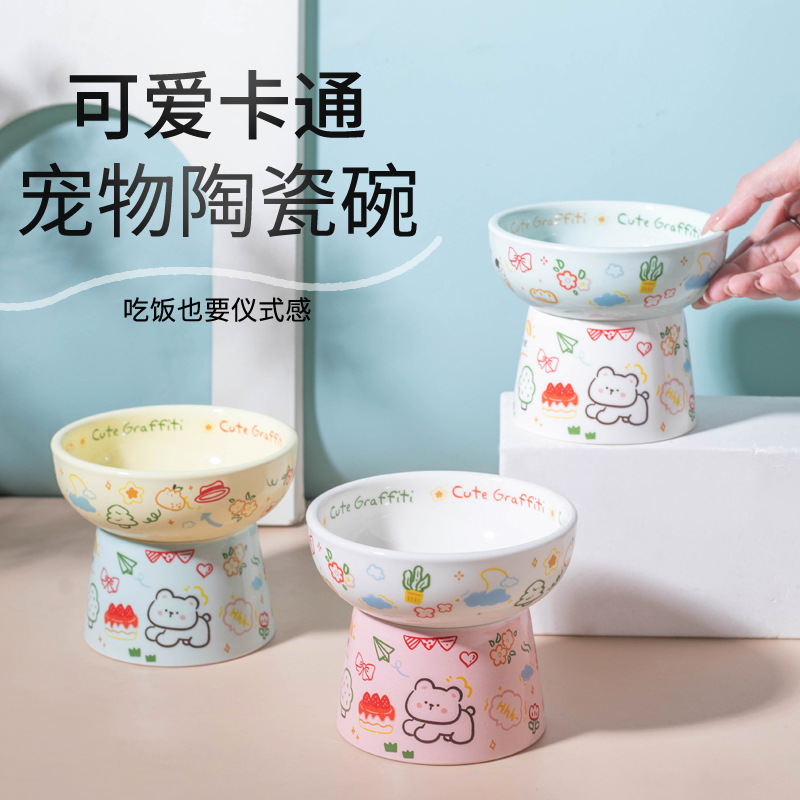 Creative graffiti style pet bowls, household cat bowls, dog bowls, cat drinking bowls, ceramic cat and dog basins, high appearance level food basins