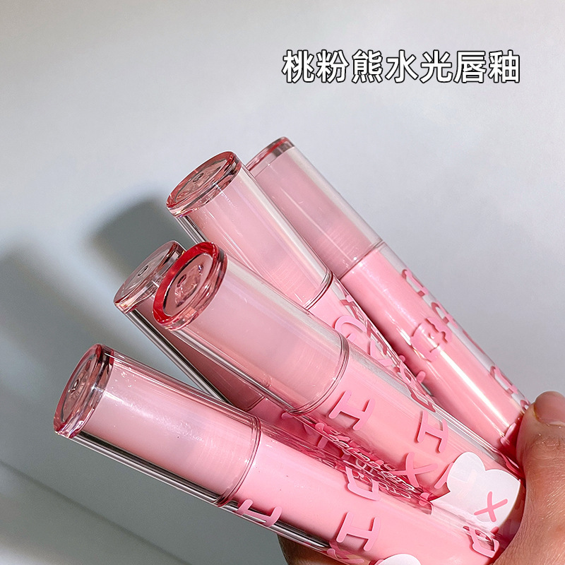 baxi Peach Pink Bear Water Light Mirror Lip Gloss is easy to apply and does not smudge. It is a moisturizing velvet nude pseudo-natural lipstick Specification image