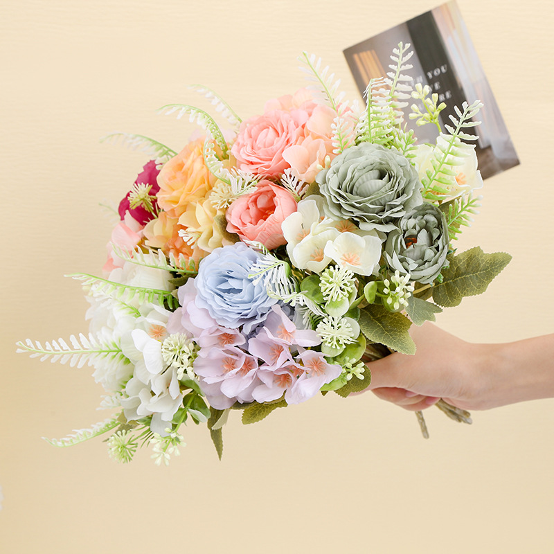 仿真5头牡丹绣球假花批发色彩甜心糖果绣球花婚礼家居装饰布景